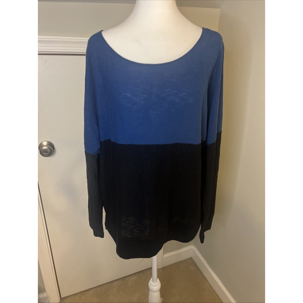 Vince Womens Blue Black Colorblock‎ Cotton Knit Oversized Scoop Neck Sweater L